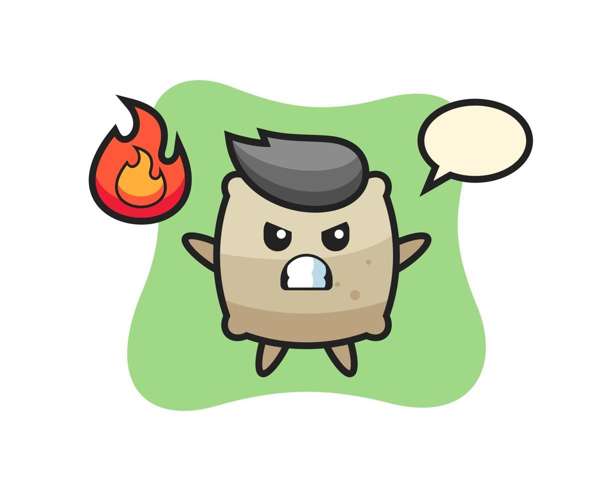 sack character cartoon with angry gesture vector