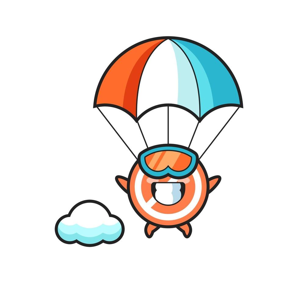 stop sign mascot cartoon is skydiving with happy gesture vector