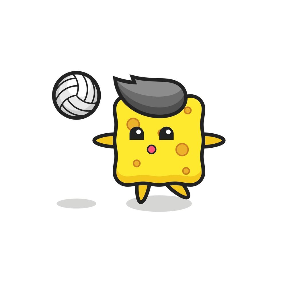 personaje de dibujos animados de esponja está jugando voleibol vector