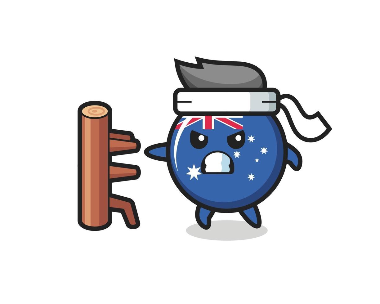 ilustración de dibujos animados de la insignia de la bandera de australia como un luchador de karate vector