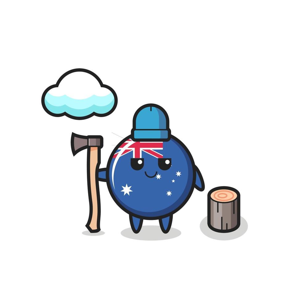 Character cartoon of australia flag badge as a woodcutter vector
