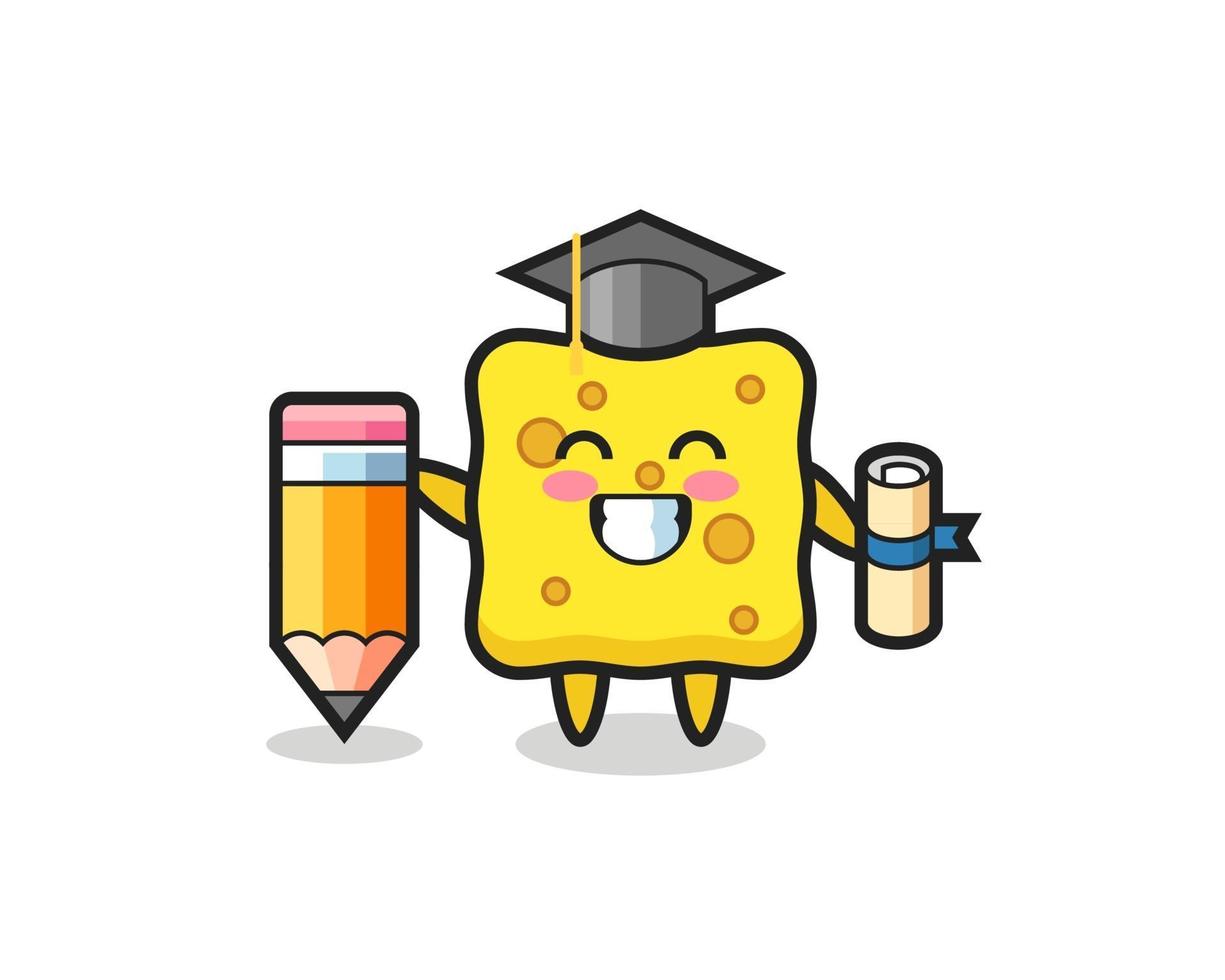 sponge illustration cartoon is graduation with a giant pencil vector