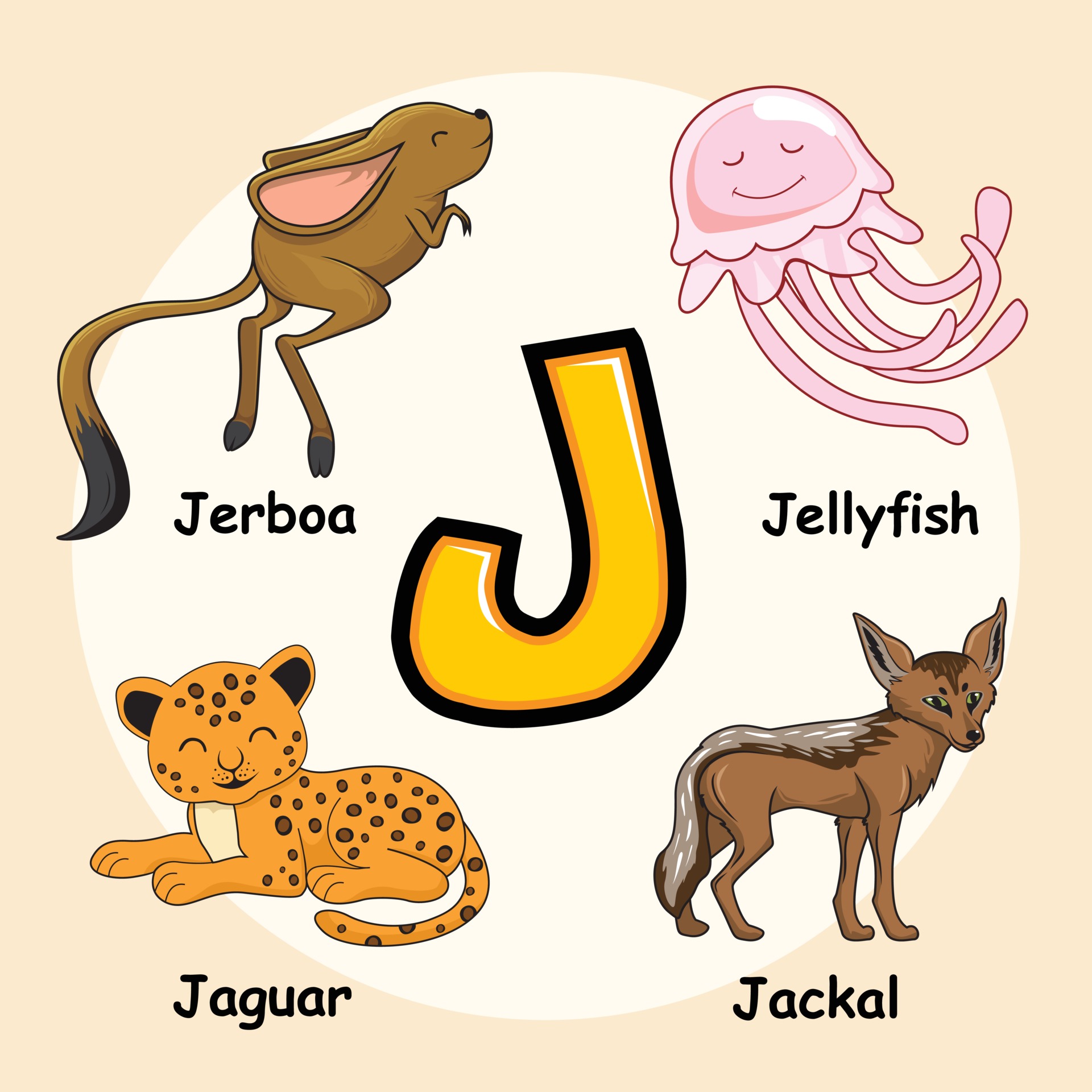 Animals Alphabet Letter J for Jellyfish Jaguar Jackal Jerboa 3281063 Vector  Art at Vecteezy