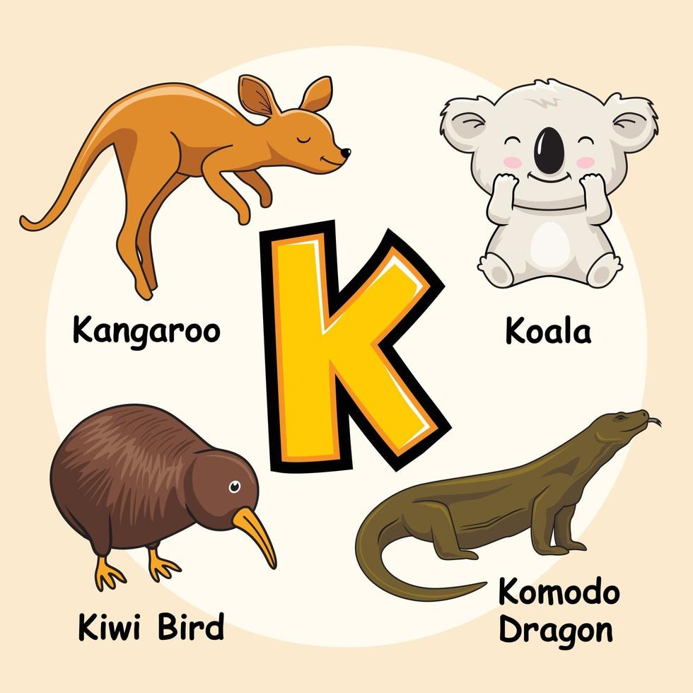 animales lindos alfabeto letra k vector