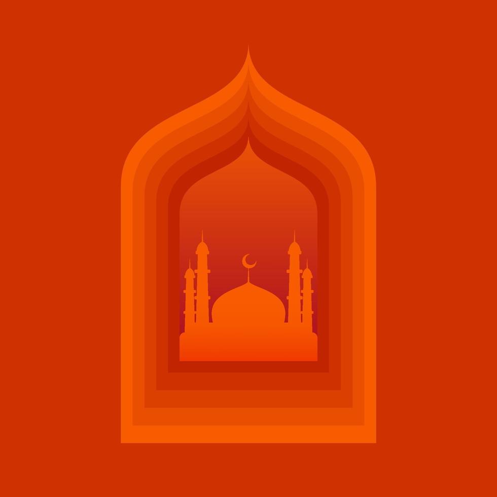 Mezquita de Ramadán Kareem en vector de ventana