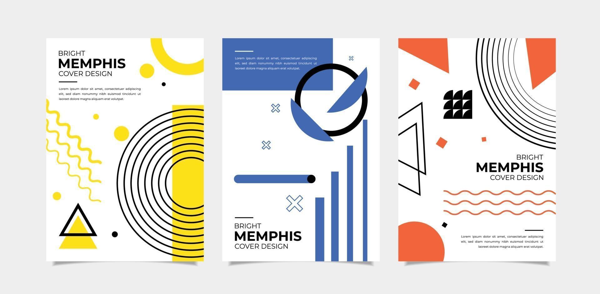 Set of bright abstract geometric memphis cover vector