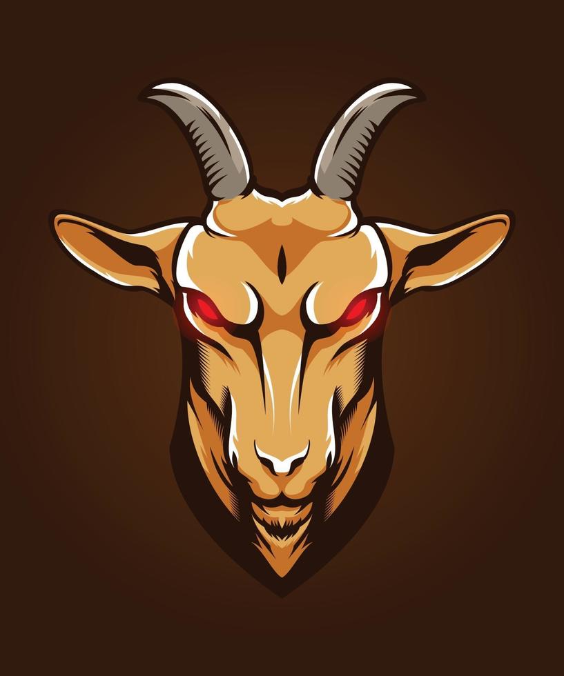 Goat head with red eyes in vector style