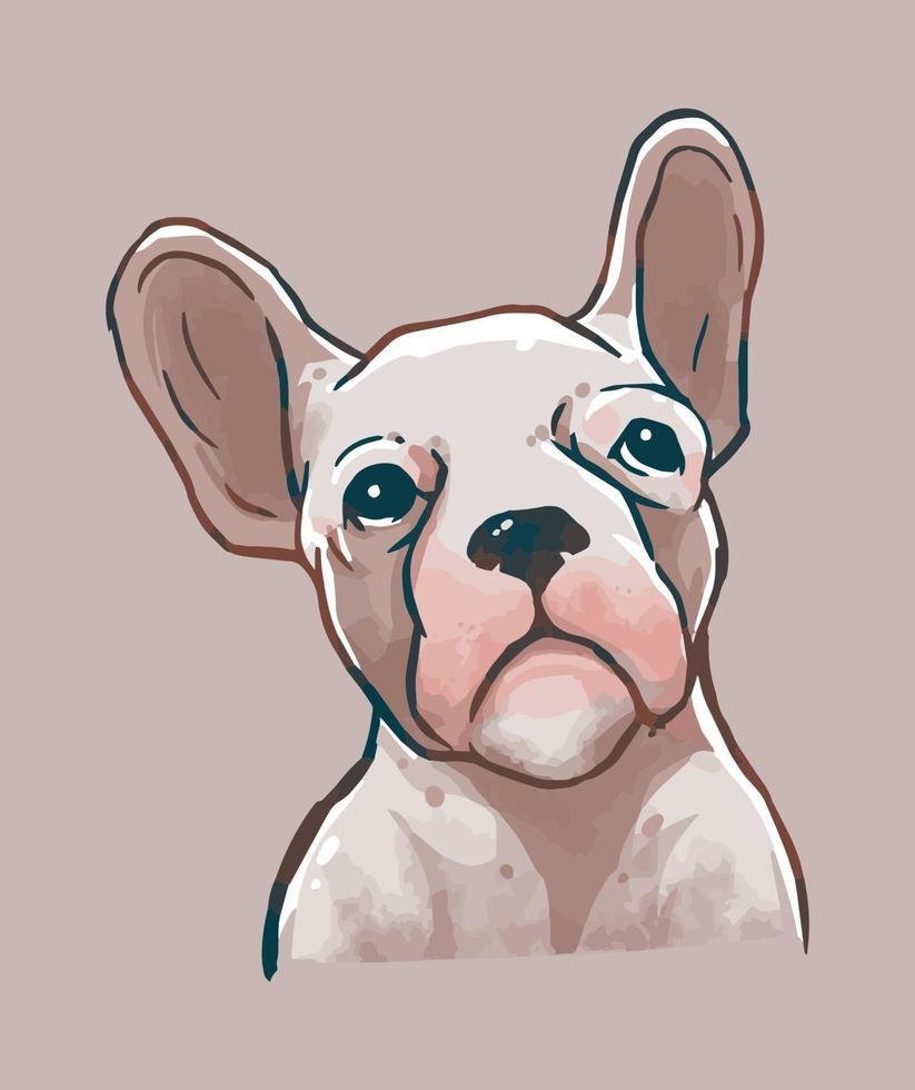 Cute dog portrait looking up in watercolor illustration vector