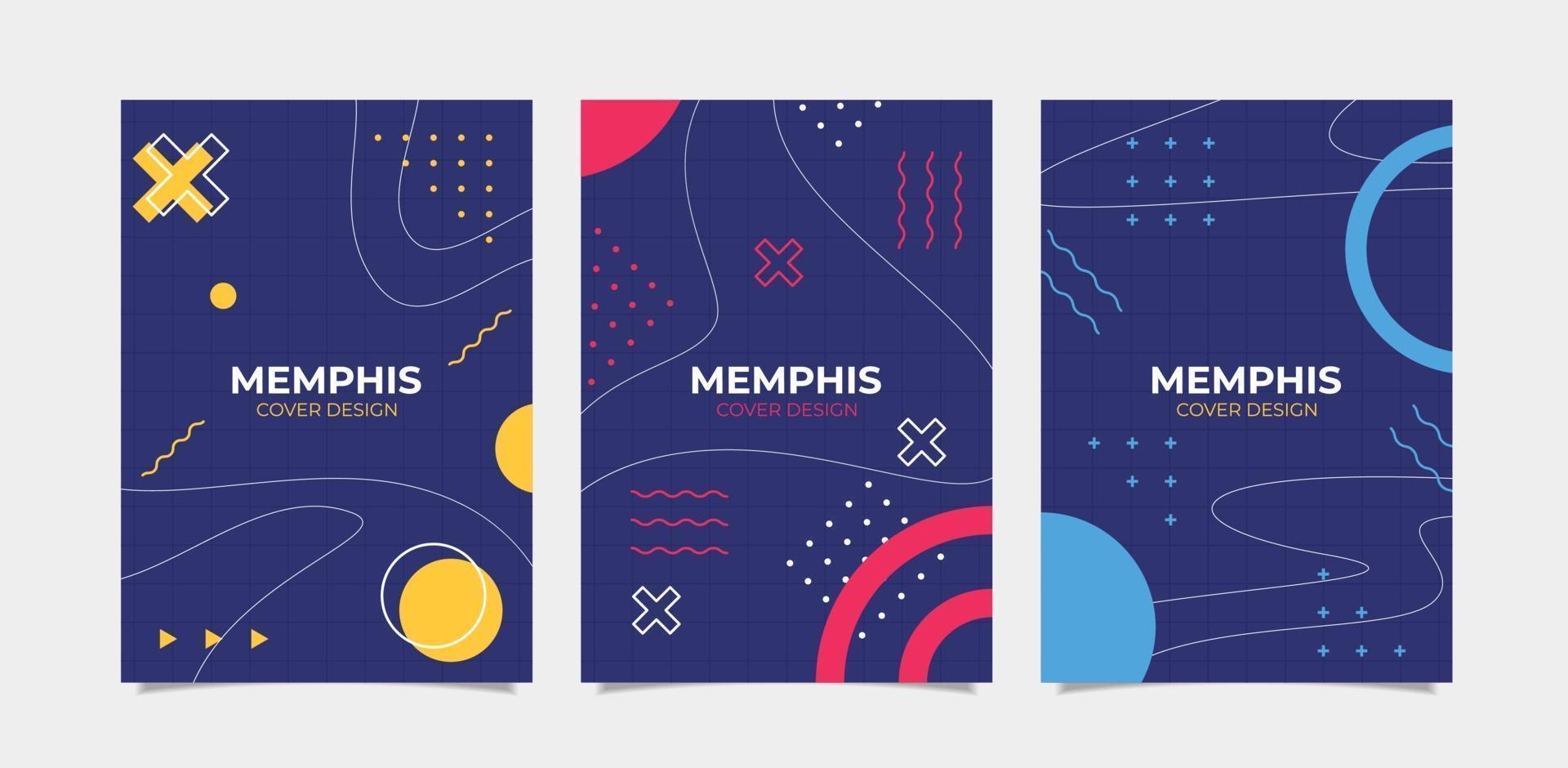 Set of bright abstract geometric memphis cover vector