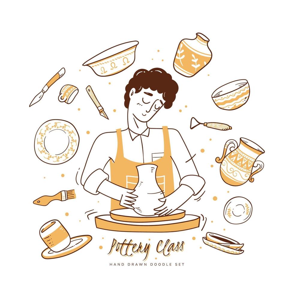 Clay Pottery Workshop Studio vector set
