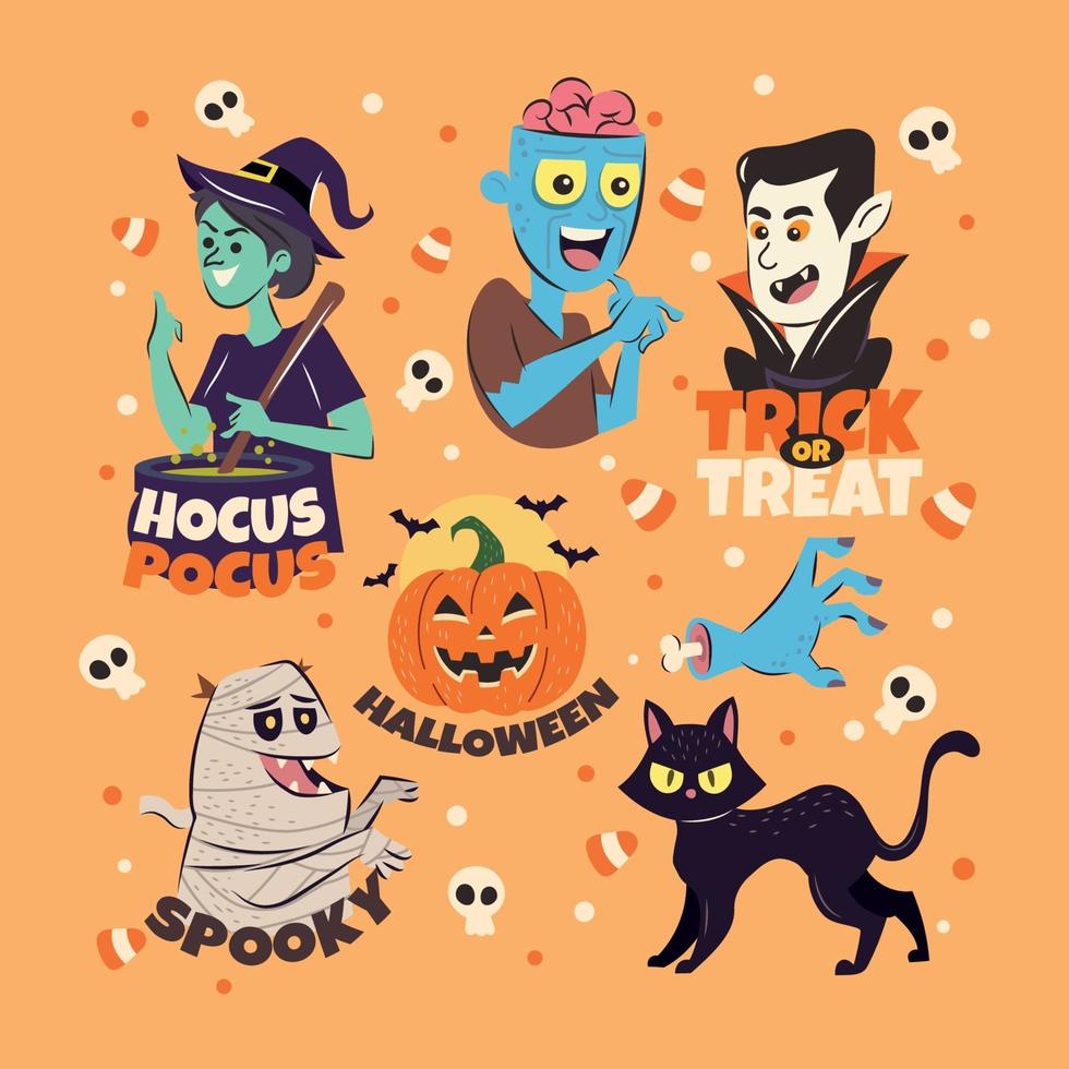 Set of Halloween Monster Sticker vector