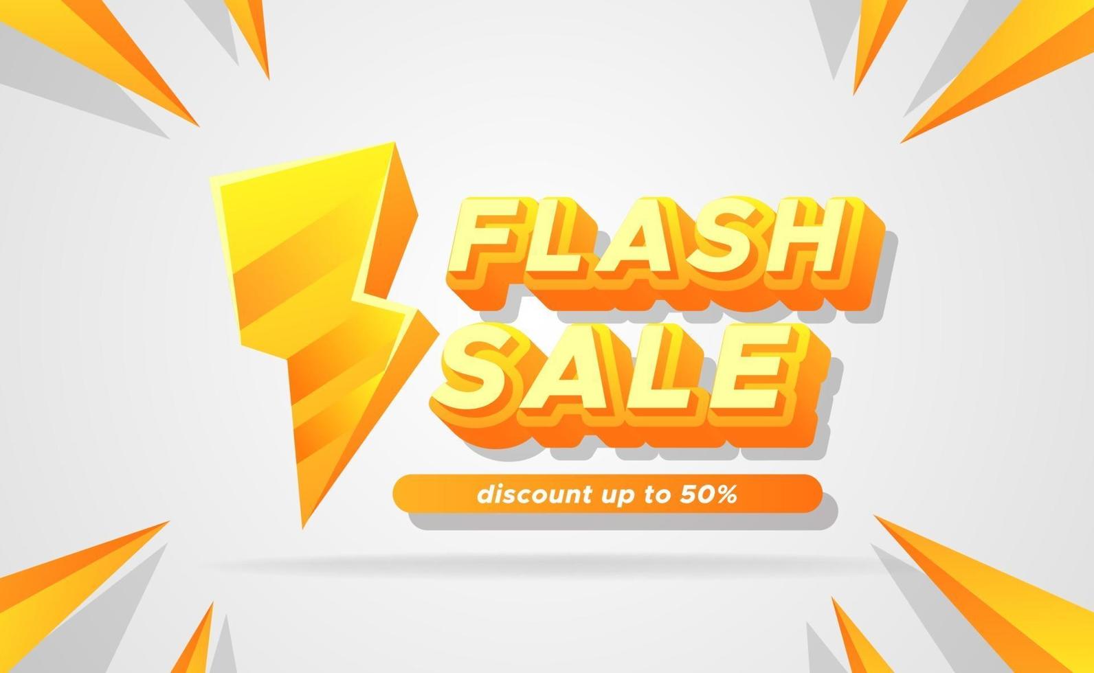 Oferta de venta flash descuento de banner de texto en 3D y símbolo de rayo vector