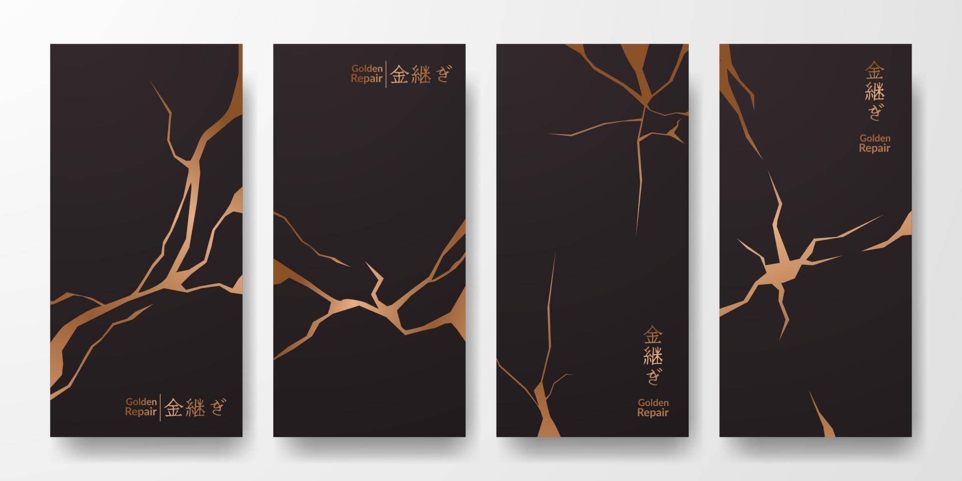 kintsugi art golden restauración cartel banner mármol arte japonés vector