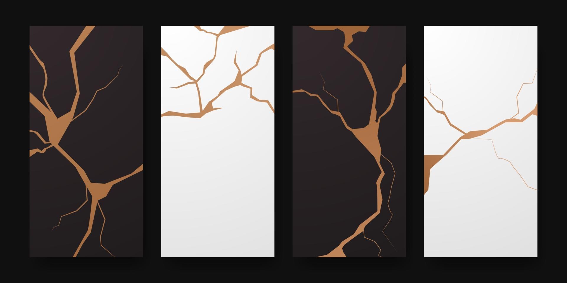 Kintsugi art golden restoration poster banner marble Japanese art vector