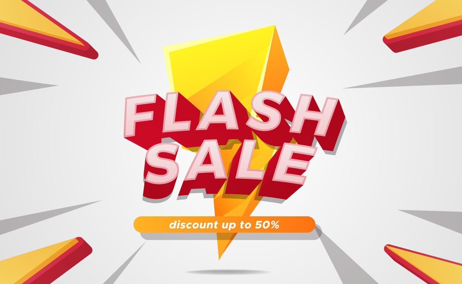 Flash sale offer banner discount off 3d text and lightning symbol vector