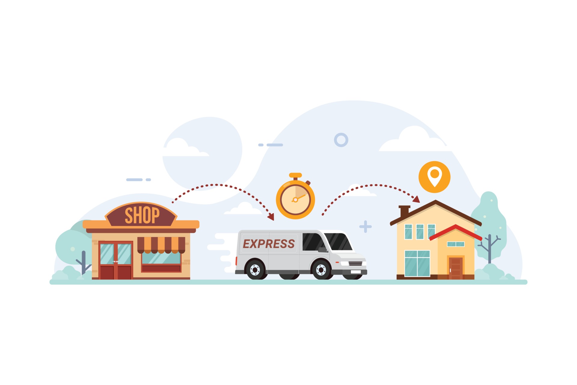 Delivery process with van from store to your home design concept