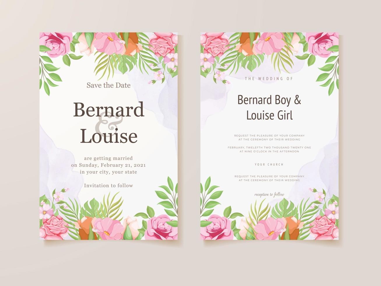 Beautifull Wedding Invitation Card Floral Template vector