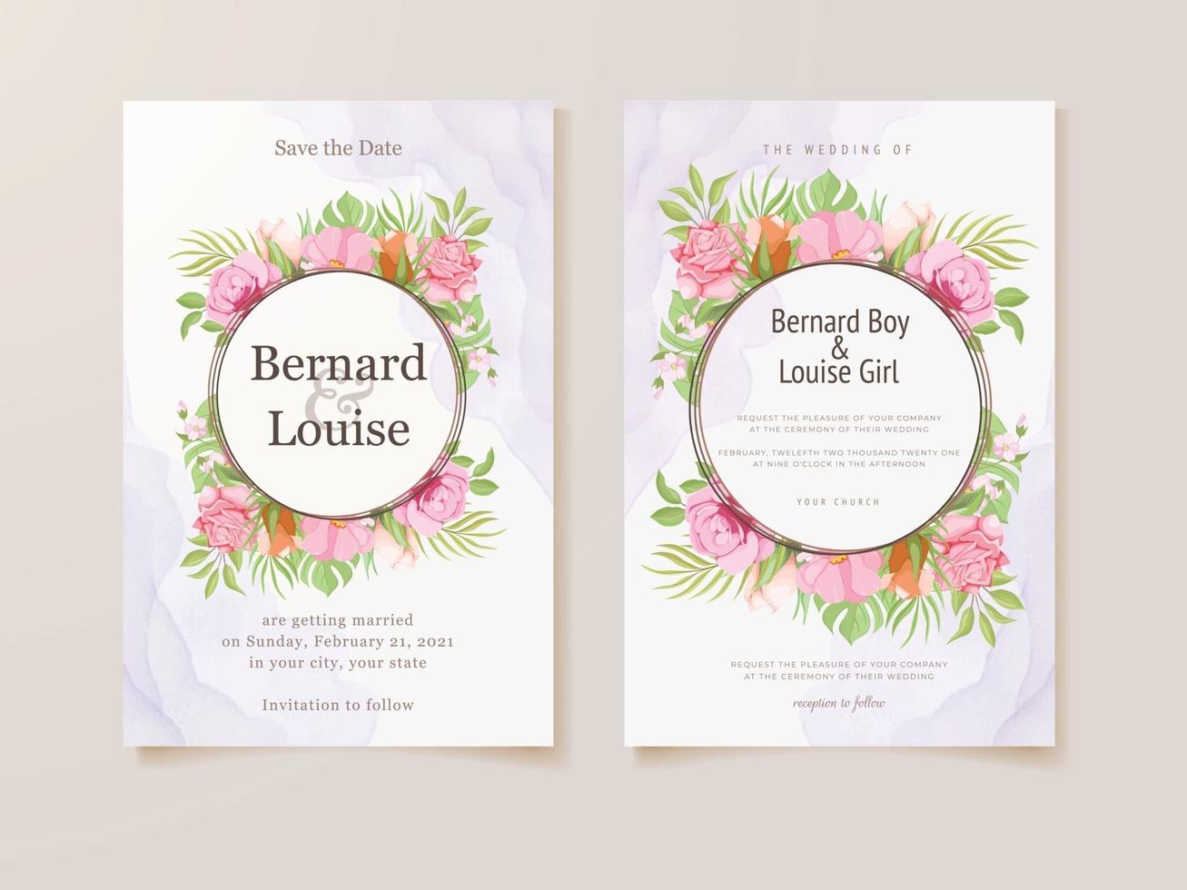 hermosa plantilla floral de tarjeta de invitación de boda vector