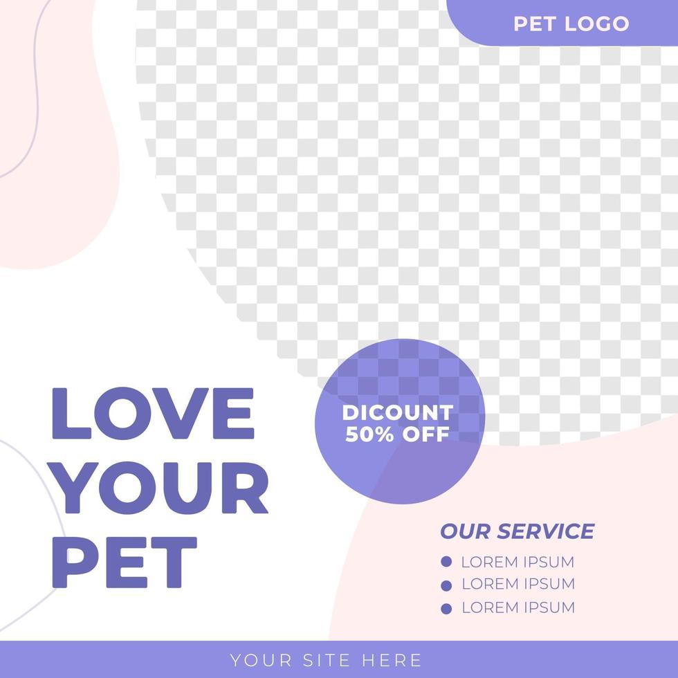 tienda de mascotas, plantilla de publicación de redes sociales de diseño de alimentación de cuidado de mascotas vector