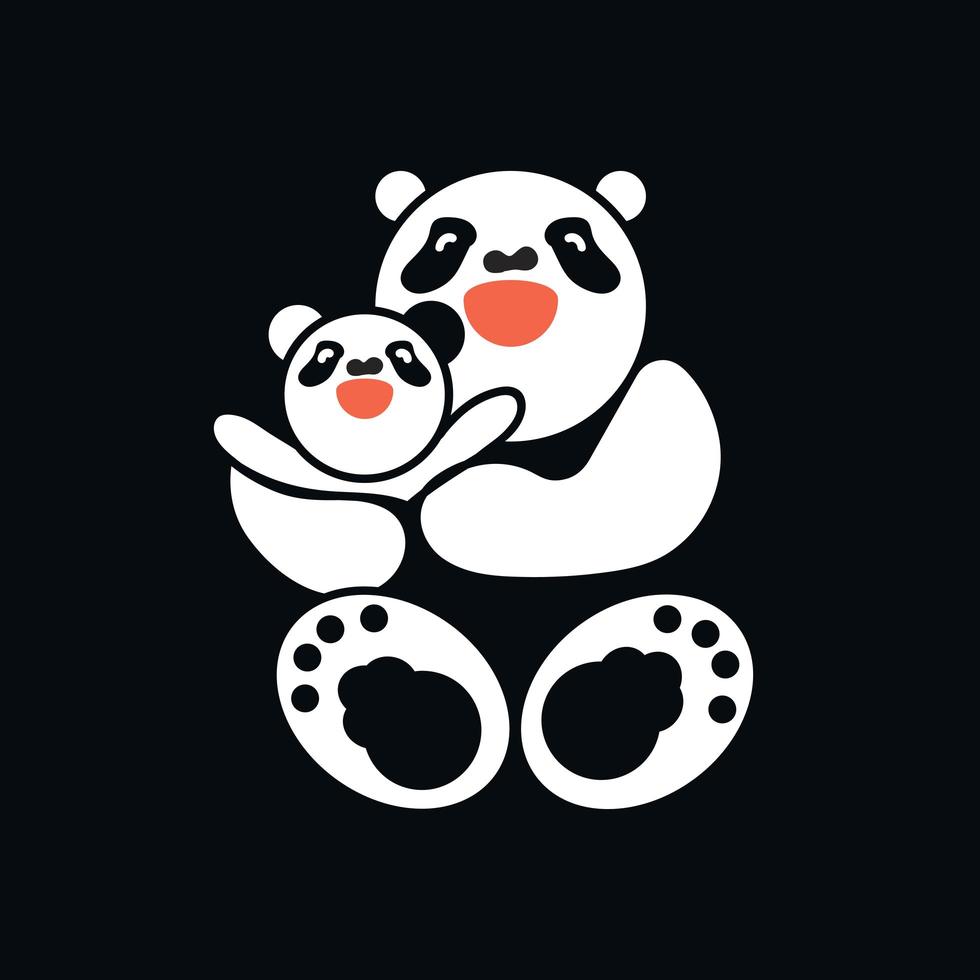 sticker, card with happy father and child panda vector