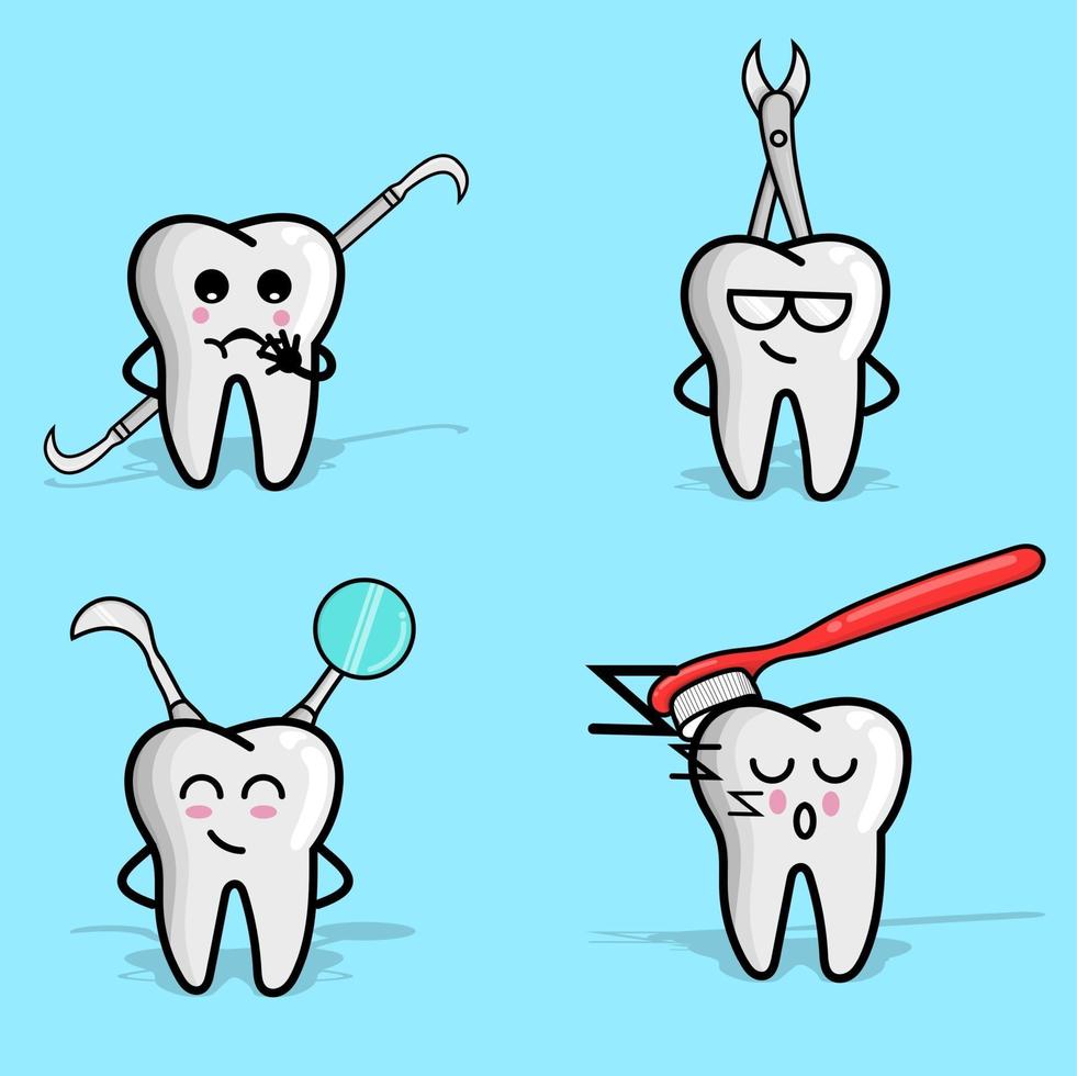 Set of tooth character vector illustration teeth dental cute