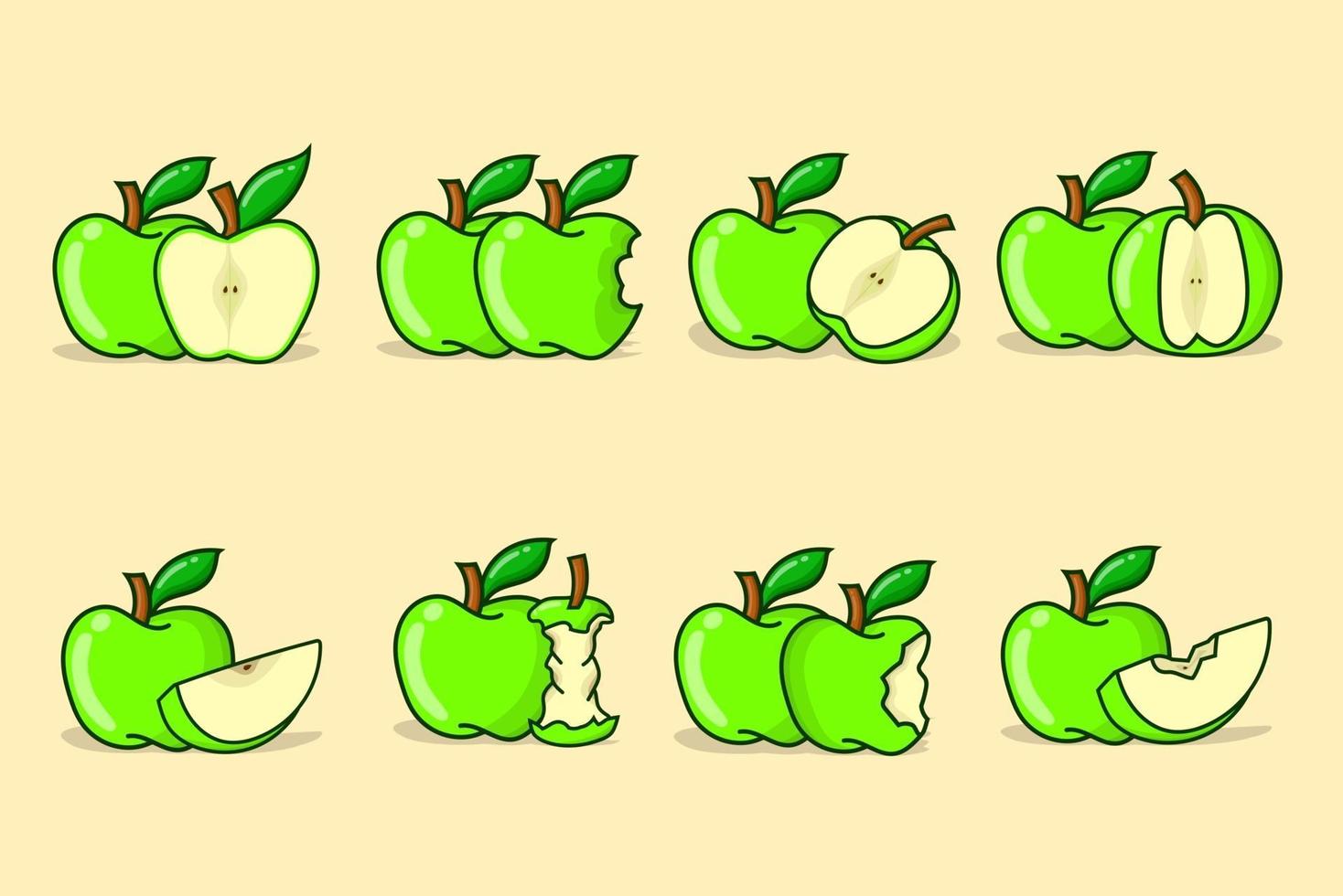 conjunto de ilustración de vector de manzana verde. vector de manzanas verdes aisladas