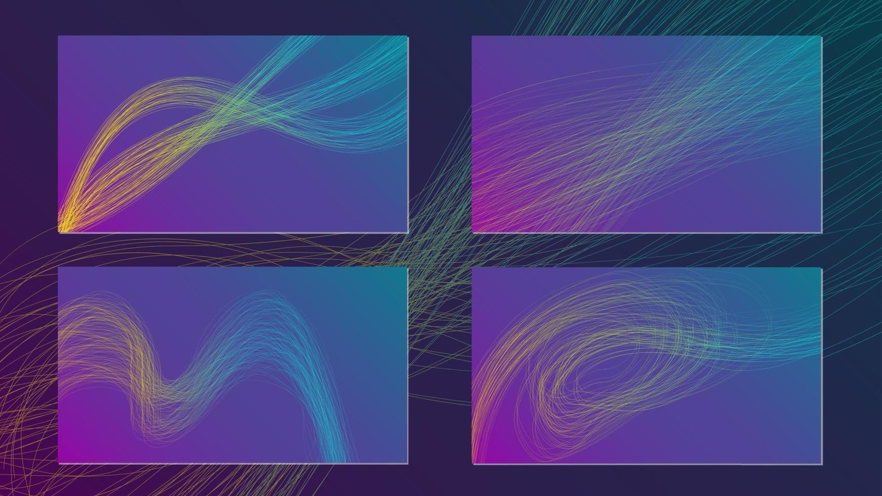 Conjunto de fondo abstracto de líneas onduladas con degradado púrpura y azul vector