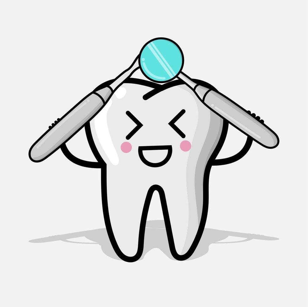 Ilustración de personaje de dientes con equipo dental. mascota del diente vector