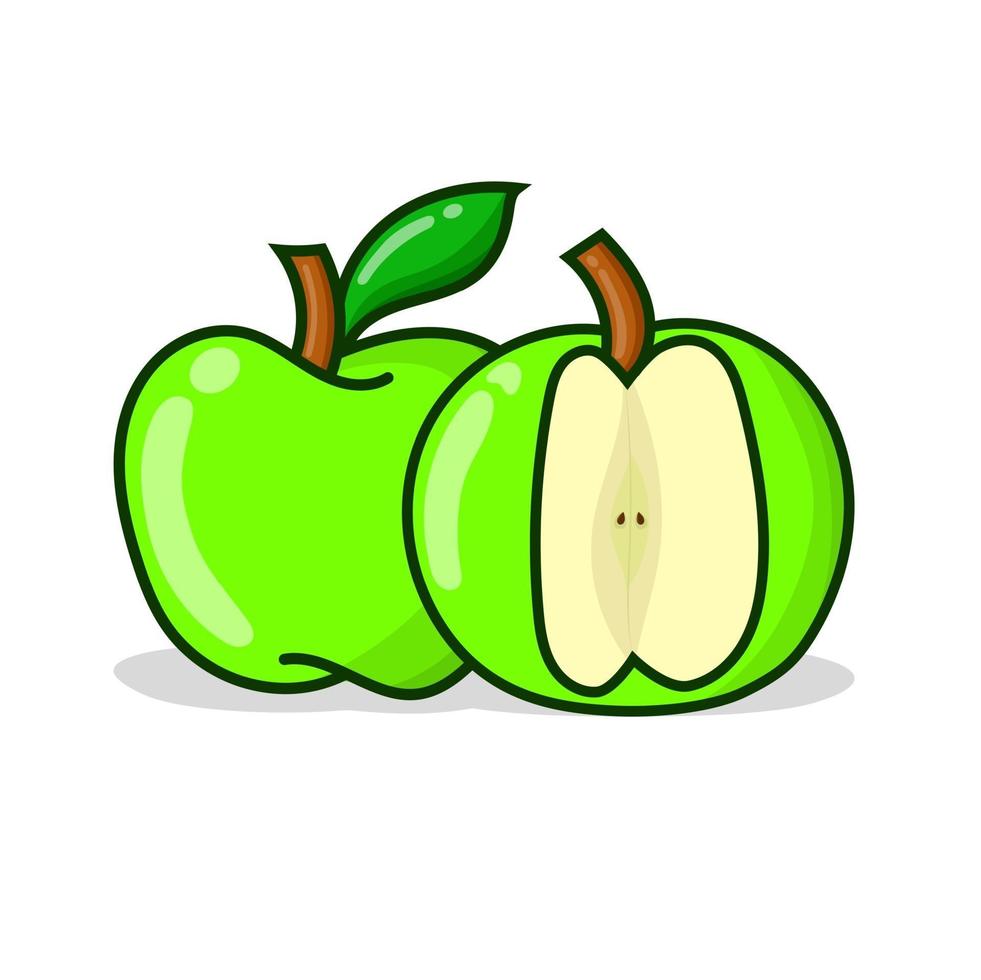 Green apple with sliced another apple. green apple vector illustration