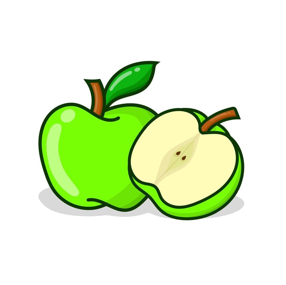 Green apple with sliced another apple. green apple vector illustration