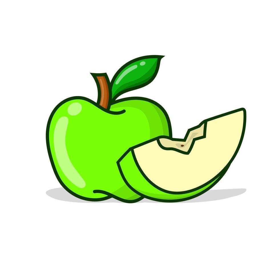 manzana verde con otra manzana en rodajas. Ilustración de vector de manzana verde