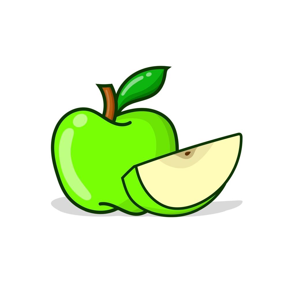 manzana verde con otra manzana en rodajas. Ilustración de vector de manzana verde