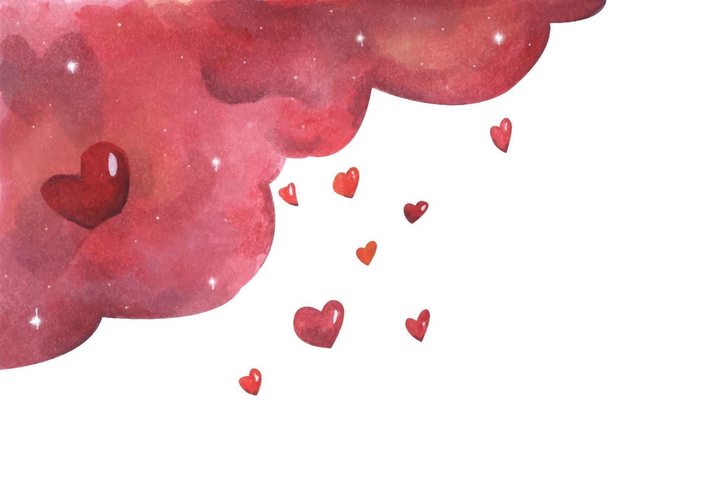 Red hearts shape on clouds. Watercolor illustration. vector