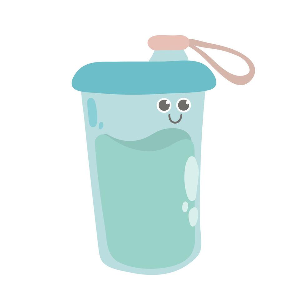 Reusable water cup. Cute smiling bottle. Environmental-friendly cup. vector