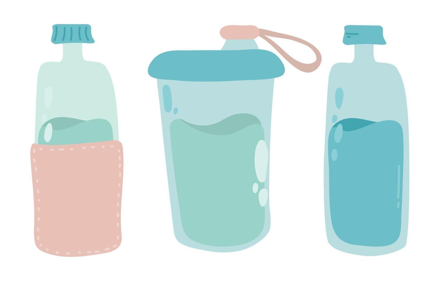 conjunto de ilustración de botellas reutilizables. contenedor cero residuos vector