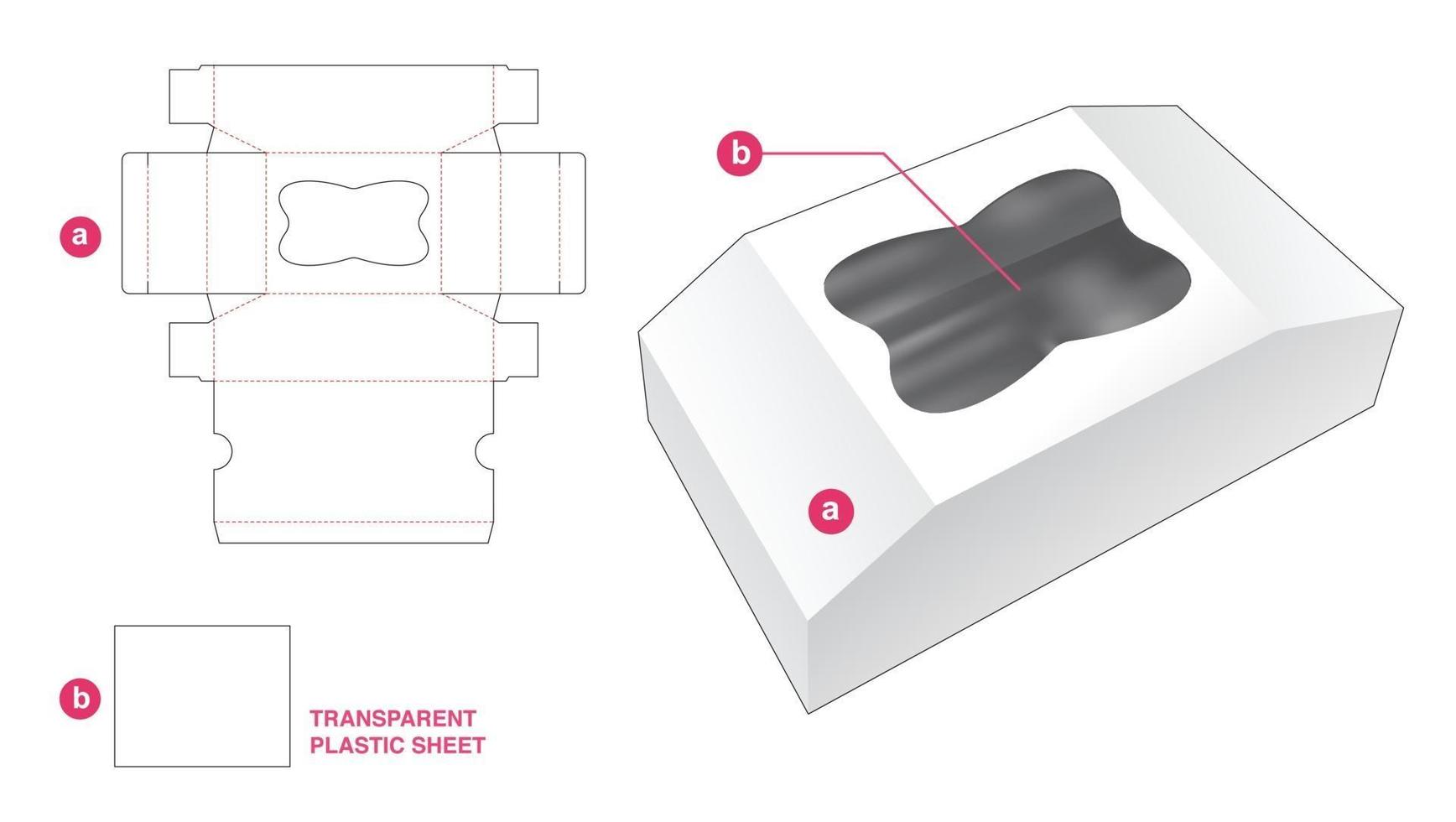 Box and window with transparent plastic sheet die cut template vector