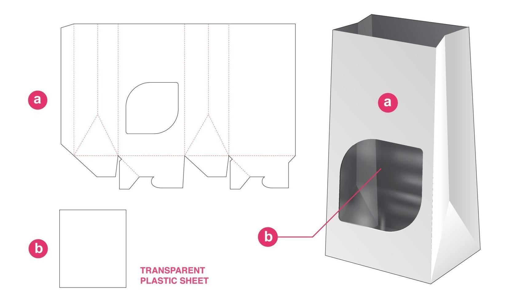 packaging box with plastic sheet die cut template vector
