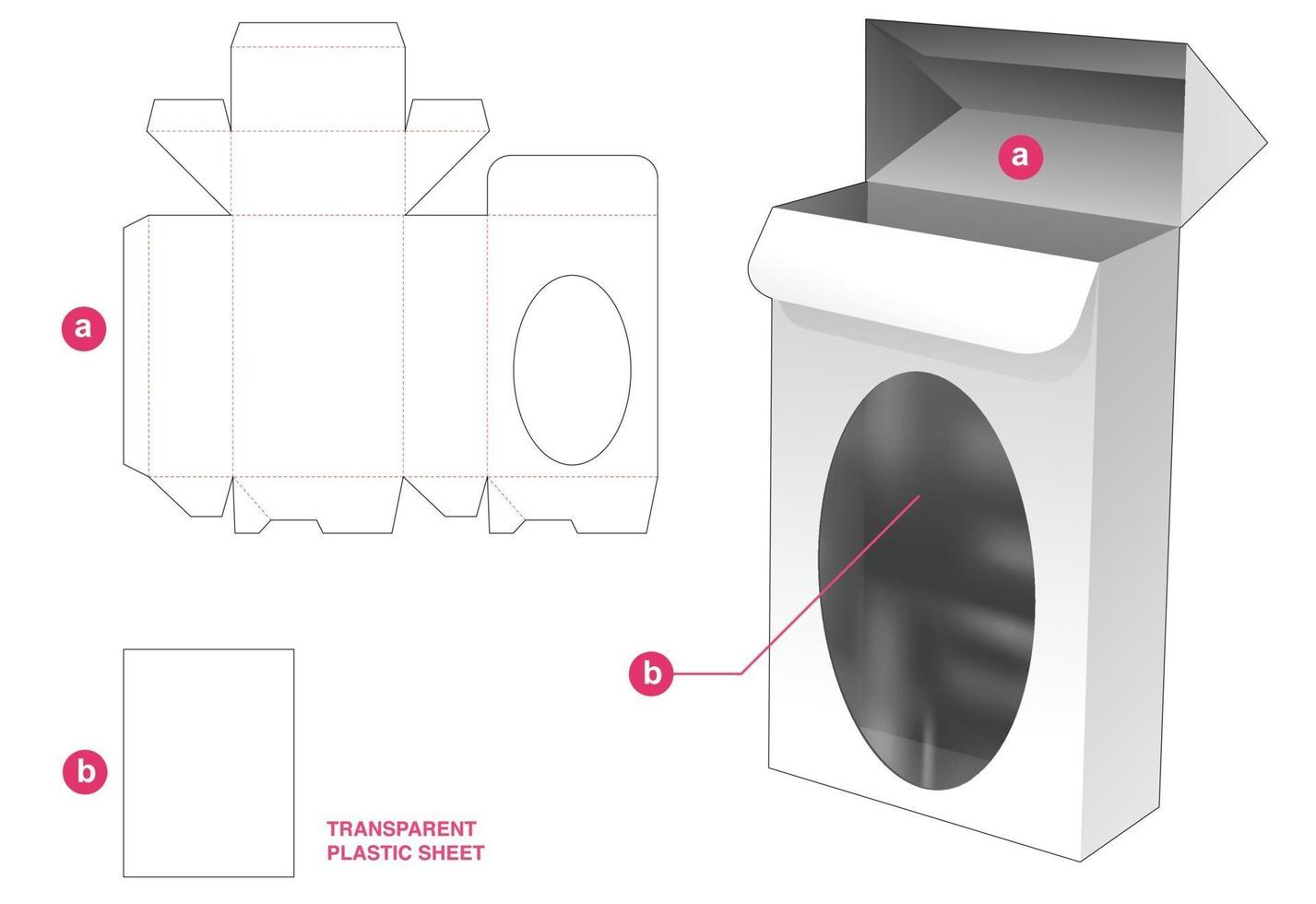 packaging box with plastic sheet die cut template vector