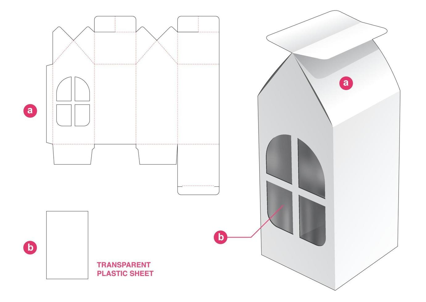 packaging box with plastic sheet die cut template vector