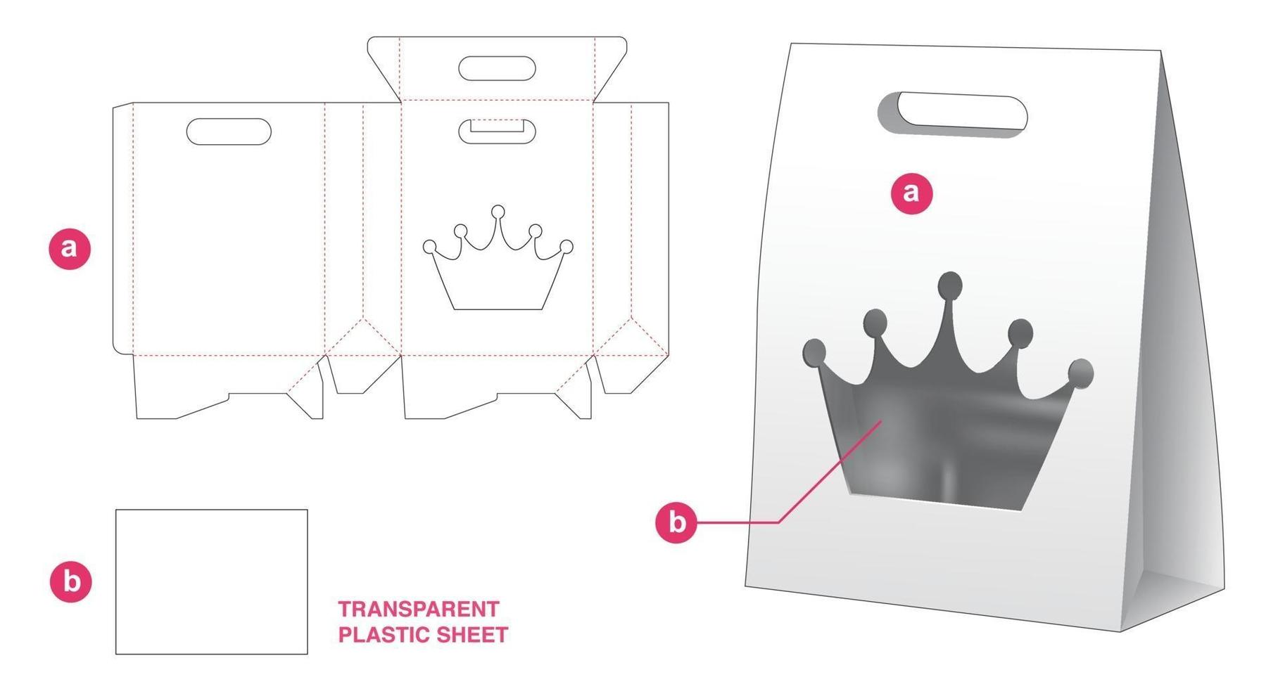 packaging box with plastic sheet die cut template vector