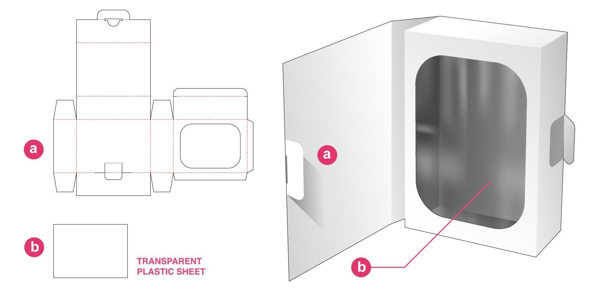 packaging box with plastic sheet die cut template vector