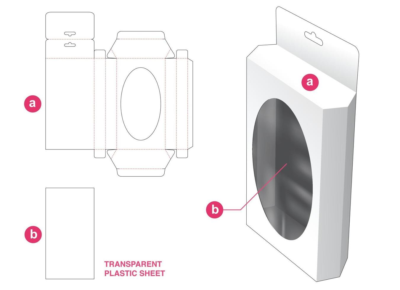 packaging box with plastic sheet die cut template vector