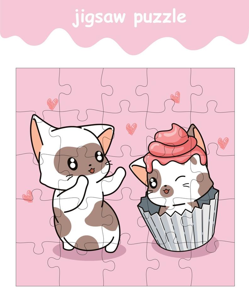 jigsaw puzzle game of cat and cat cake cartoon vector