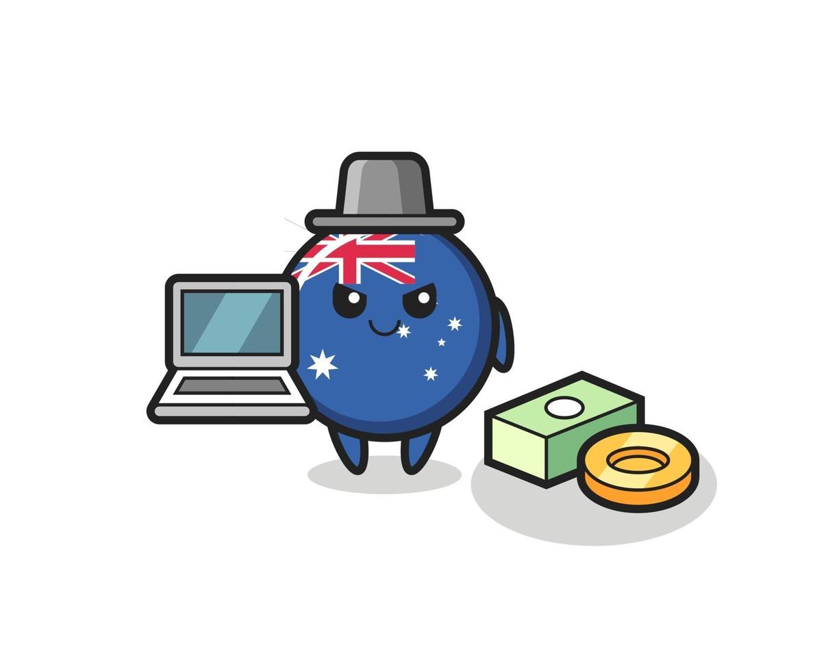 ilustración de la mascota de la insignia de la bandera de australia como hacker vector