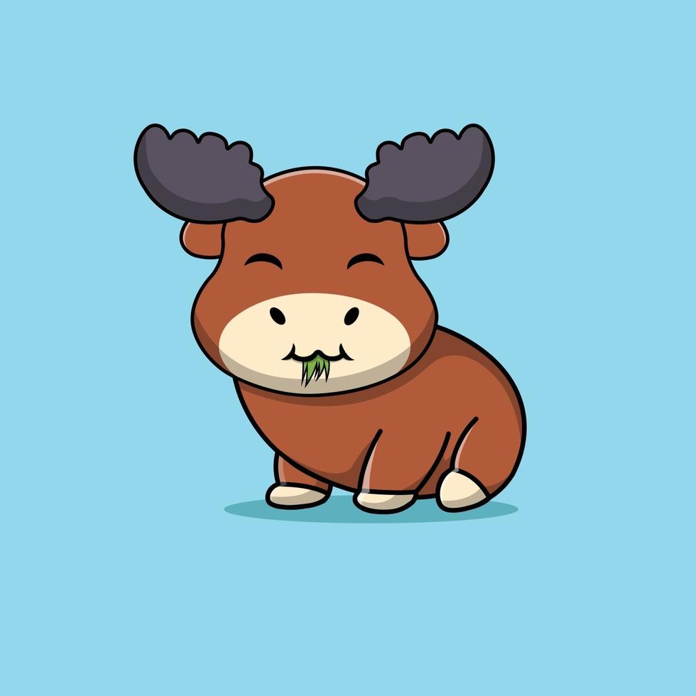 Cute Moose Eat Grass vector