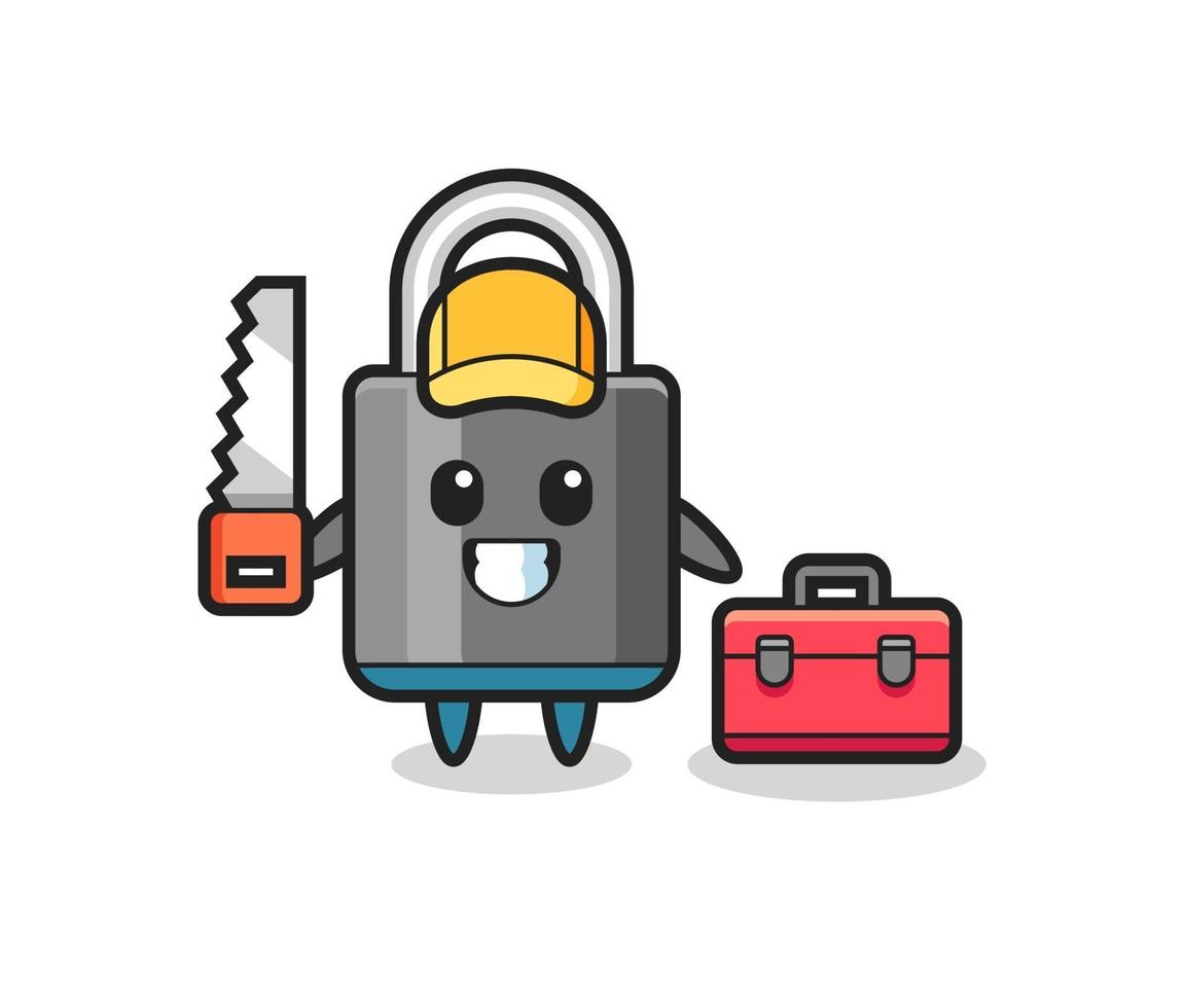 Illustration of padlock character as a woodworker vector