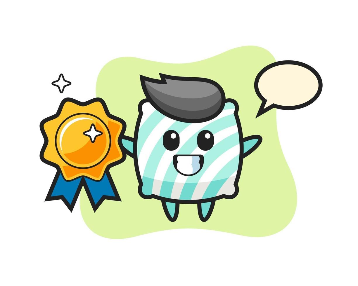 pillow mascot illustration holding a golden badge vector