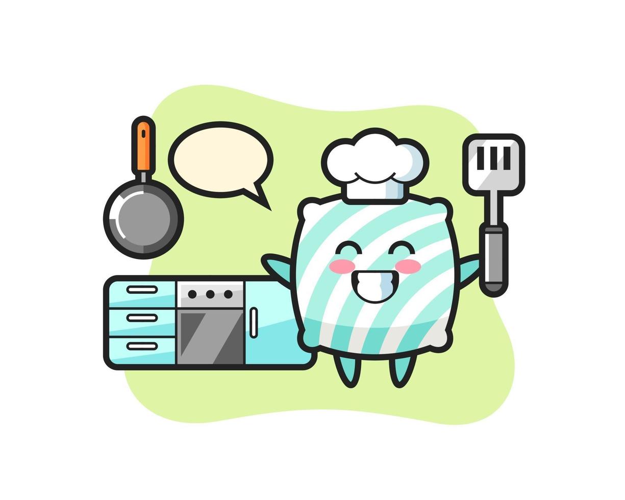 pillow character illustration as a chef is cooking vector