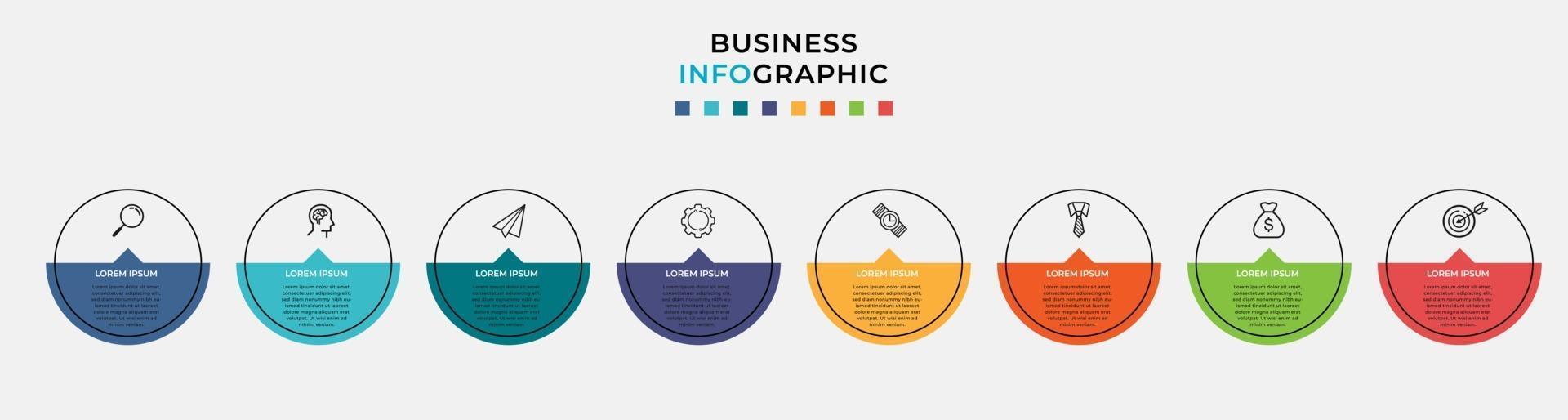 Plantilla de negocio de diseño infográfico con iconos y 8 opciones o pasos. vector