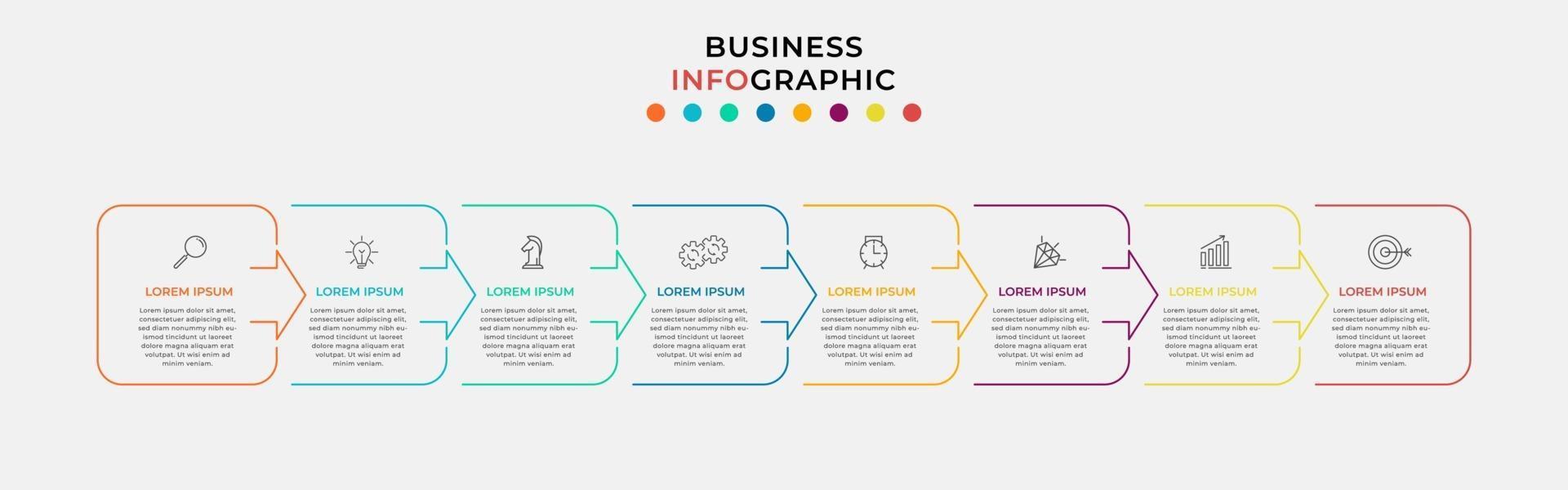 Plantilla de negocio de diseño infográfico con iconos y 8 opciones o pasos. vector